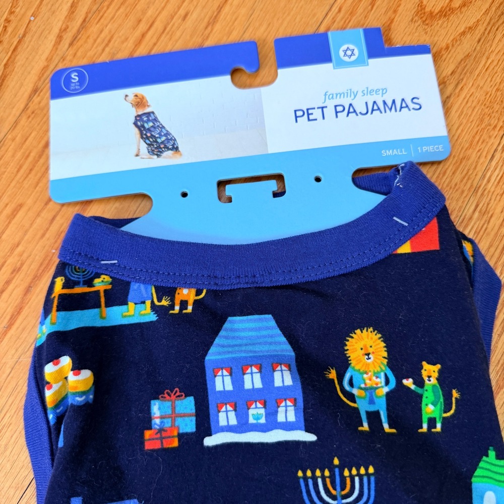 Hanukkah Pet Pajamas Small Navy Blue Menorah Dreidel Cat‎ Dog Family Sleep NWT